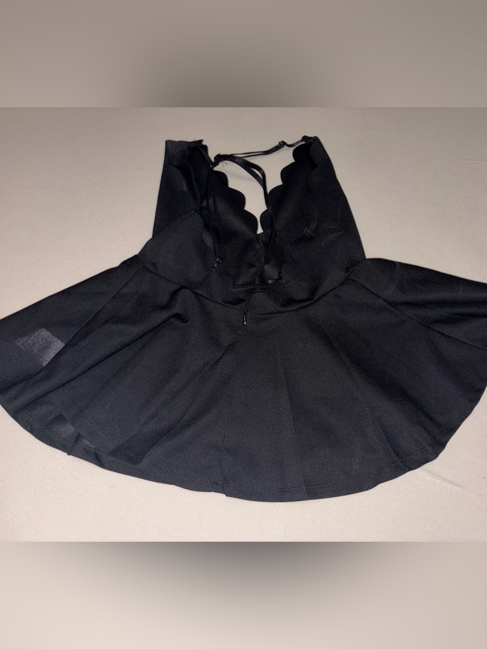 Black Scalloped Halter Skater Dress